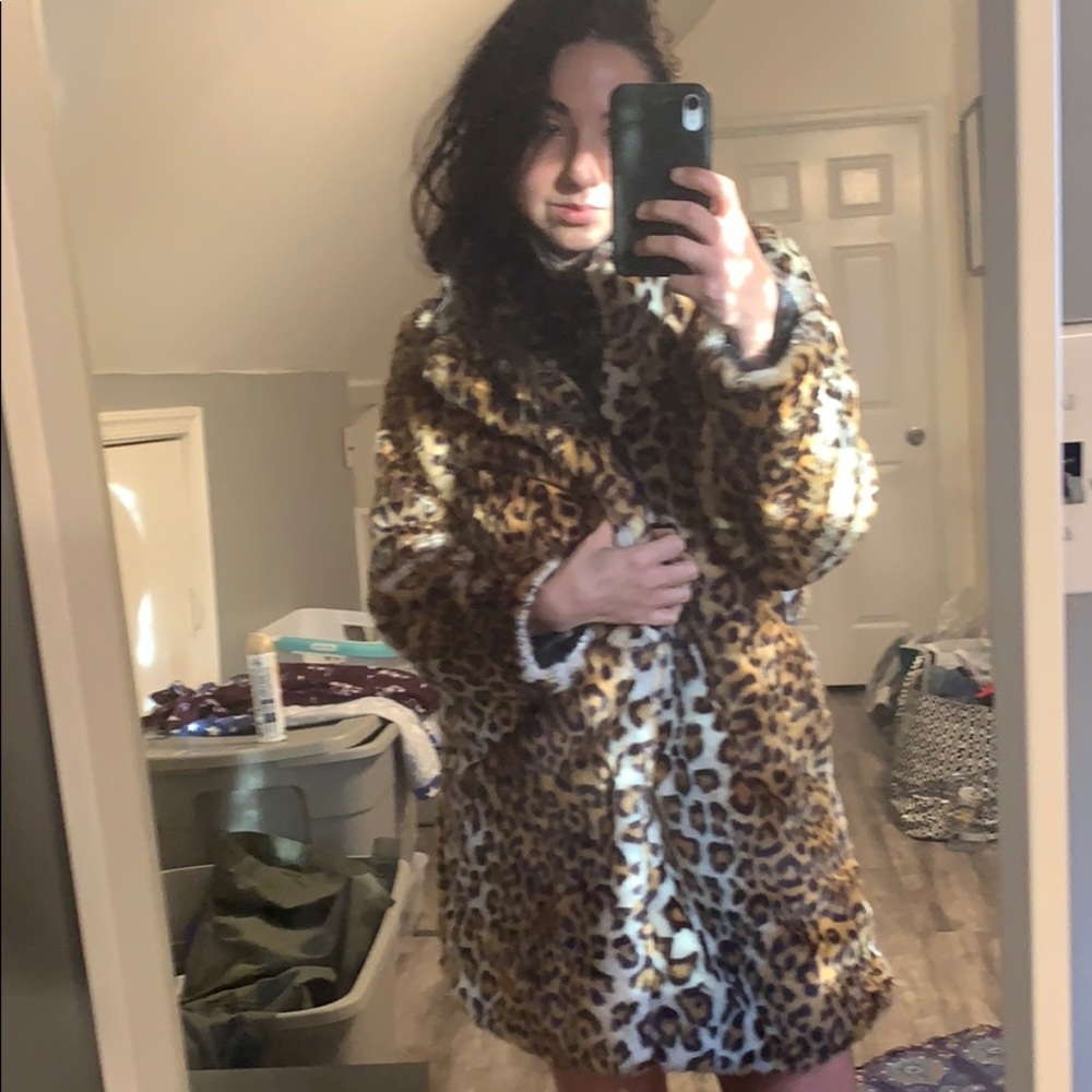 Faux leopard print coat